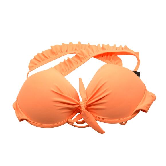 Salt + Cove Women's Ruffle Strap Push-Up Bikini Top in Orange Peach - Picture 3 of 6